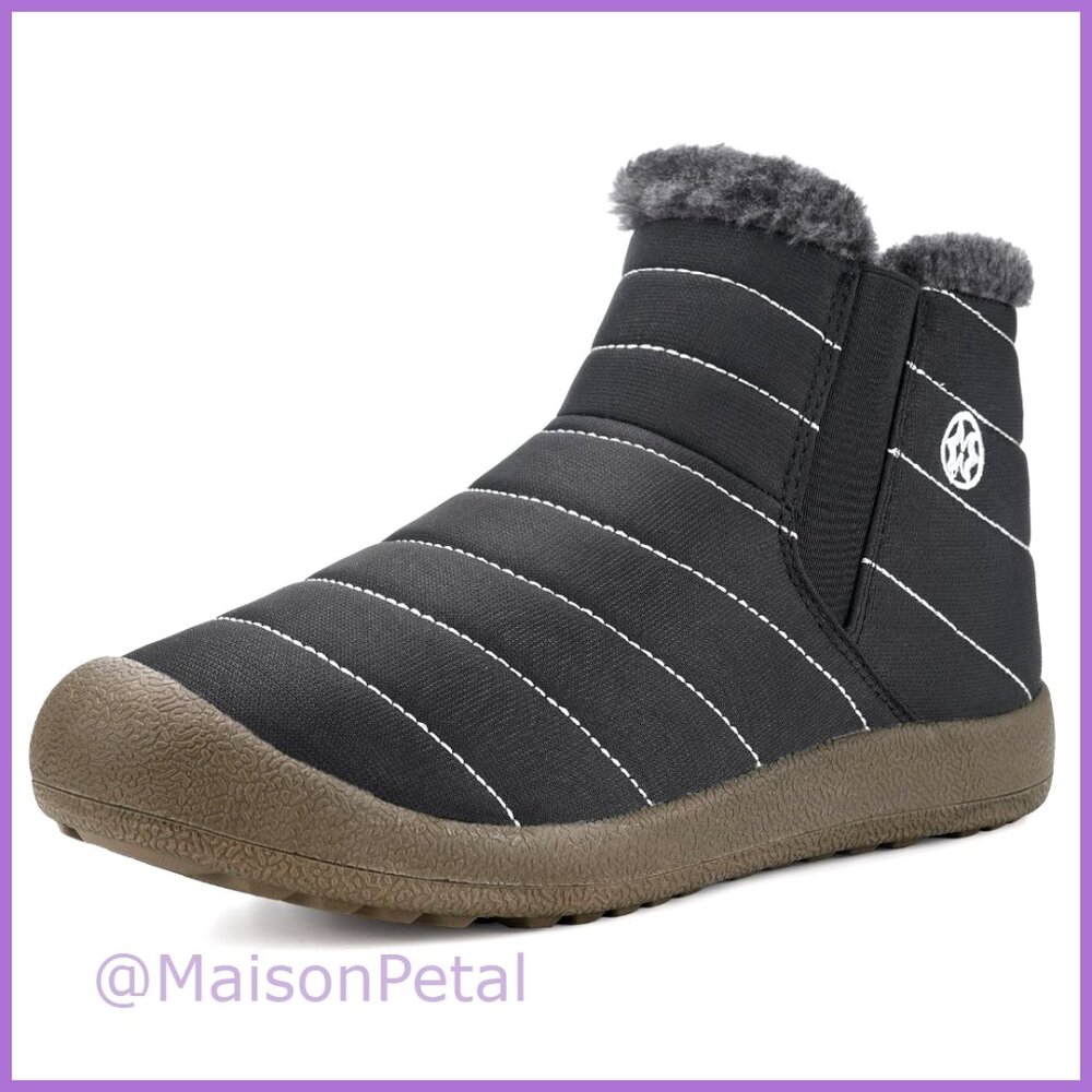 Faux Fur Lined Slip On Ankle Boots Water Resistant Anti-Slip Winter Snow Boots